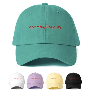 Eat Buy Beauty Slogan Baseball Cap Polyester Gebogene Krempe Verstellbarer Sonnenschutzhut Für Outdoor Casual