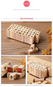 Detail view of vintage wooden typewriter letter and number stamps for DIY journaling