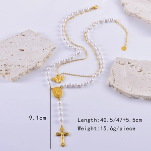 Detail shot of pearl layered necklace with dimensions 40.5/47cm and 15.6g weight