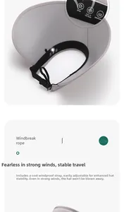 Detail of grey sun visor showing UPF50+ breathable cooling fabric and detachable wind rope