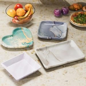 DIY silicone molds for heart and rectangular resin trays with marble effect finish
