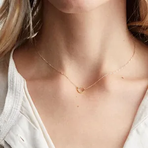 Minimalist Round Pendant Necklace Stainless Steel Gold Plated Hammered Texture Geometric Jewelry For Women