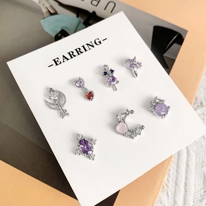 Elegant Heart Moon Star Key Brass Zircon Stud Earrings 18K Gold Plated Fashion Jewelry For Women Girls