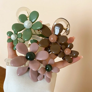 Pinze per capelli in acrilico con fiori nei toni Morandi verde marrone e rosa set