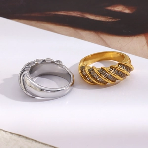 18K gold plated stainless steel twisted ring set with sparkling zircon stones