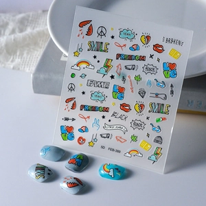 5D Embossed Nail Art Stickers Graffiti Cartoon Style Waterproof DIY Manicure Accessories Decorative Stickers