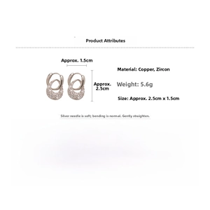 Detailed view of C-shaped cubic zirconia drop earrings with specific size measurements