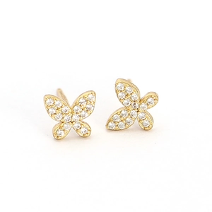 Elegant s925 gold butterfly stud earrings with colorful zircon stones on white background