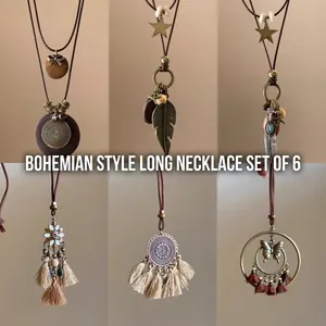 Collier Long À Pendentif Bohème Ethnique Avec Alliage Perles En Bois Gland Plume Fleur Émail Strass Bijoux Rétro Pour Femmes