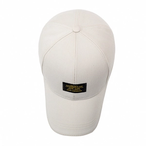 Classic beige cotton baseball cap with embroidered patch and sandwich peak design