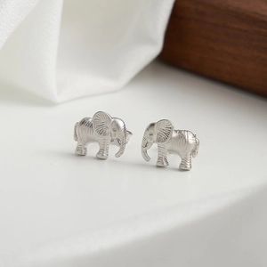 Elegant 925 sterling silver elephant stud earrings with a matte brushed metal finish