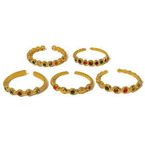 5-piece gold adjustable ring set with multicolored cubic zirconia gemstones for women