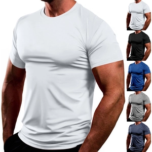 Detail view of five color options for men's slim-fit quick-dry athletic t-shirts
