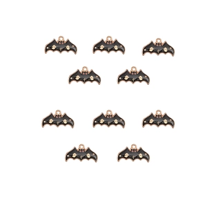 Set of 10 Halloween bat charms with enamel ghost and star patterns for DIY jewelry