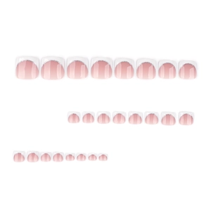 French white toe nail tips with silver glitter line detail 24-piece full set