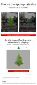 Size chart for Christmas tree window stickers featuring UV micro-spray PVC static film details