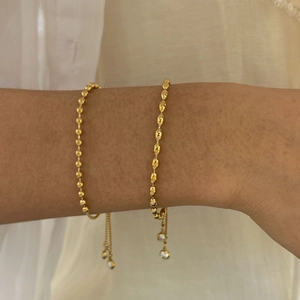 Minimalist gold stainless steel beaded and olive chain bracelets set for women