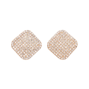 Rhombus geometric stud earrings with full pavé crystals on a golden metal base