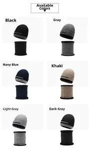 Winter knit hat and neck warmer set showing six colors with thick fleece lining