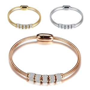 Bracelet Chaîne En Acier Inoxydable Avec Perles En Strass Fermoir Magnétique Bijoux Élégants Pour Femmes