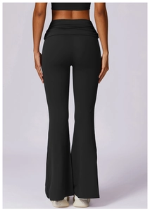 Detail view of high waist flared yoga pants showing butt lifting effect and back silhouette