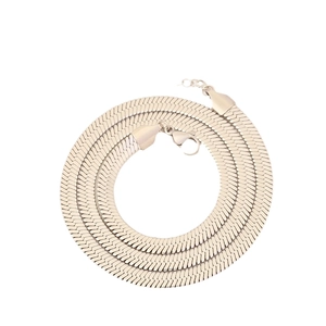 Polished silver stainless steel flat snake chain necklace with lobster clasp closure