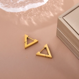 Polished gold triangle huggie earrings for men made of high-quality titanium steel