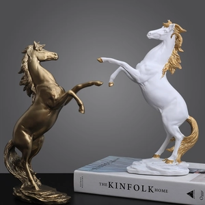 Modern horse sculptures set in bronze and white resin for luxury home office decor