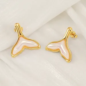 Boucles D'oreilles Puces Queue De Sirène Acier Inoxydable Plaqué Or Résine Irisée Bijoux Femmes Style Océan Géométrique