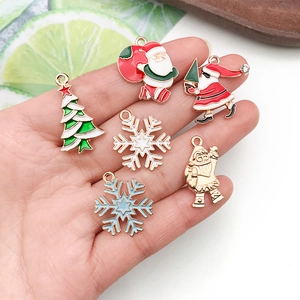 Christmas alloy oil-dripping pendant set with Santa Claus and tree charms for DIY jewelry