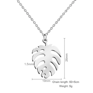 Spécifications détaillées de taille pour pendentif feuille monstera avec chaîne 50+5cm