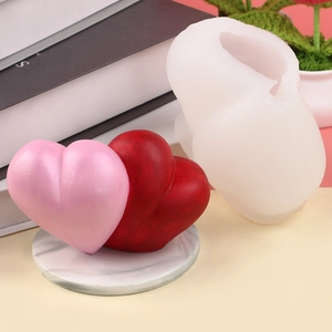 3D Double Heart Silicone Mold for DIY Scented Candles and Soap Making on Marble Base