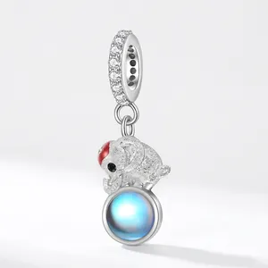 Cute Elephant Charm Pendant 925 Sterling Silver With Blue Moonstone And Cubic Zirconia For DIY Bracelet Jewelry Making