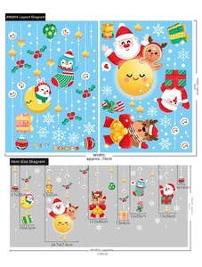 Detailed Christmas wall decals layout with Santa and reindeer measurements in 70x50cm sheet