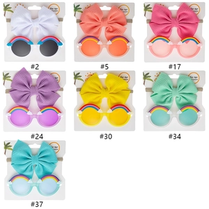 Kids rainbow sunglasses and matching bow headband set for girls age 4 plus in 7 colors