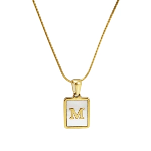 Golden 18K gold-plated snake chain necklace with a shell letter M pendant