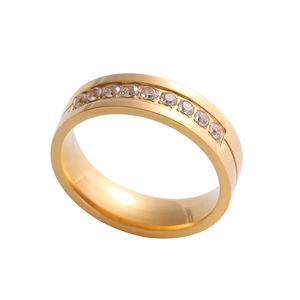 Minimalist gold-plated stainless steel eternity ring with shimmering cubic zirconia stones