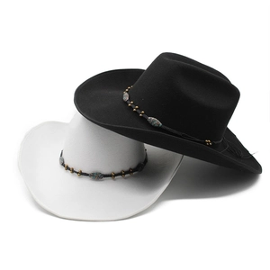 Cappelli da cowboy in feltro di lana bianco e nero con fasce decorative etniche