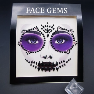 Halloween black and pink spider face gems stickers for spooky party makeup decoration