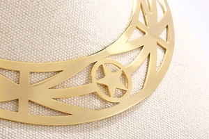 Close-up of golden metal choker with openwork star pendant on mannequin