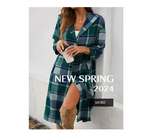 Detail of green plaid hooded coat with color-block buttons for casual autumn style