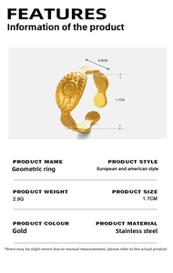 Detailed macro view showing a vintage gold oval geometric ring with specific dimensions