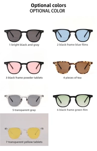 Showcase of vintage round sunglasses in seven colors with rivet detail and ocean lenses