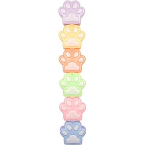 Detail view of 6-section stackable cat paw highlighters in pastel colorful plastic