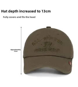 Detail of olive cotton baseball cap with 13cm depth and 'ALL-MATCH' embroidery