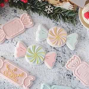 Christmas candy silicone molds set in pink and blue for DIY holiday baking and cake decor