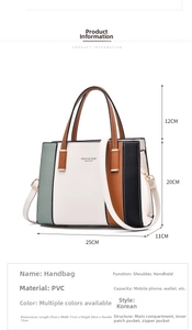 Detailed technical view showing a 25x11x20cm PVC striped handbag with size dimensions