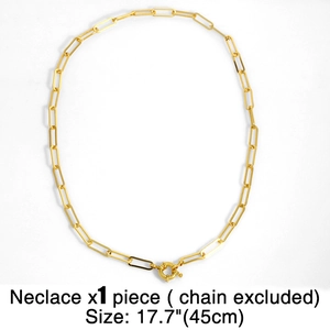 Gold paperclip chain necklace with ring clasp, 17.7 inches length, hip hop jewelry style