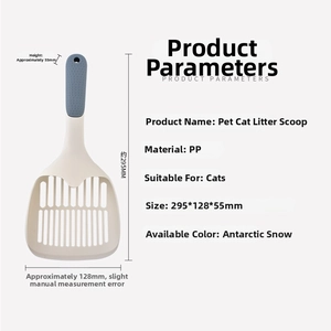 Detailed technical diagram of large PP cat litter scoop with 295x128x55mm dimensions