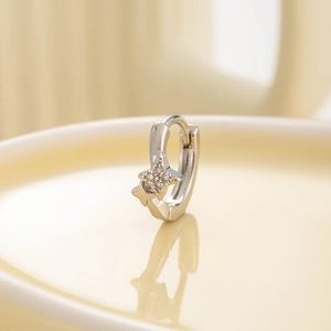 Star and drop zircon double-row hoop earrings in silver finish with sparkling pendant